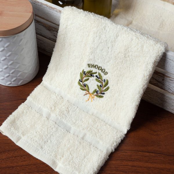 Πετσέτα Σώματος ( 70cm x 140cm ) Ivory με Στεφάνι ΡΟΔΟΣ SilkFashion