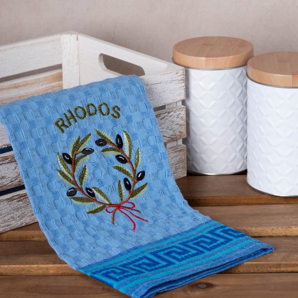 Σετ 12 τεμαχίων ποτηρόπανα γκοφρέ (50cm x 70cm) μπλέ στεφάνι RHODES SilkFashion