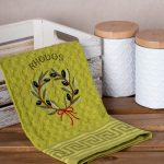 Σετ 12 τεμαχίων ποτηρόπανα γκοφρέ (50cm x 70cm) πράσινο στεφάνι RHODES SilkFashion