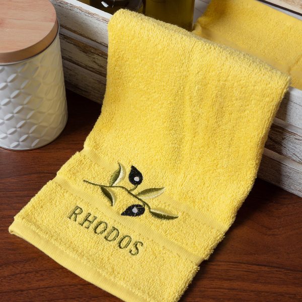 Δωδεκάδα πετσέτες χεριών (30cm x 50cm) κίτρινο με κλαδί ΡΟΔΟΣ SilkFashion