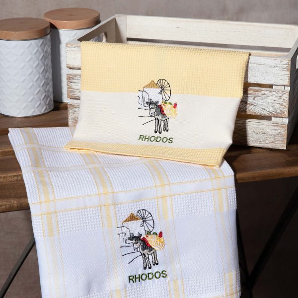 Σετ 2 τεμαχίων ποτηρόπανα (50cm x 70cm) ανεμόμυλος κίτρινο RHODES SilkFashion