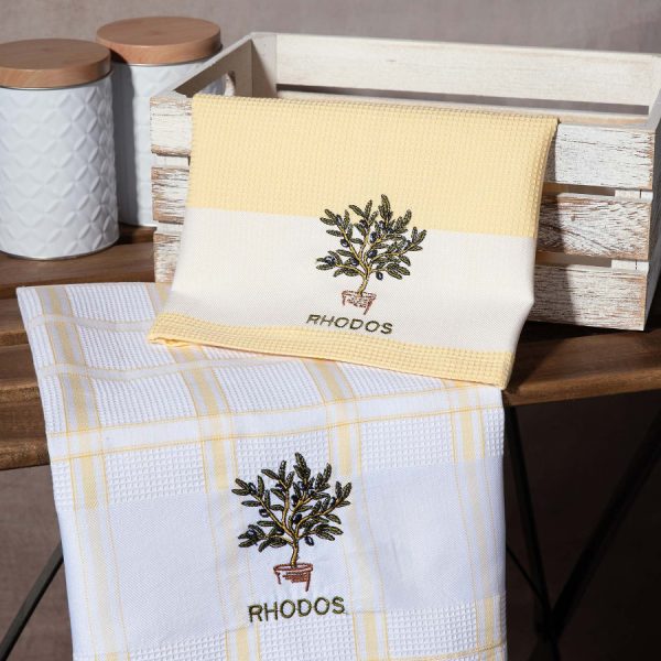 Σετ 2 τεμαχίων ποτηρόπανα (50cm x 70cm) γλάστρα κίτρινο RHODES SilkFashion
