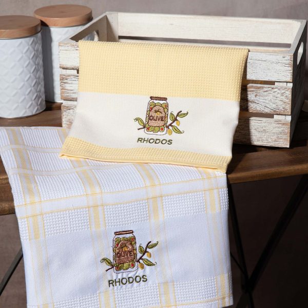 Σετ 2 τεμαχίων ποτηρόπανα (50cm x 70cm) βάζο κίτρινο RHODES SilkFashion