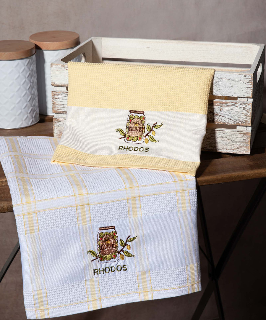 rodos-kitrino-vazo Σετ 2 τεμαχίων ποτηρόπανα (50cm x 70cm) βάζο κίτρινο RHODES SilkFashion - Image 1