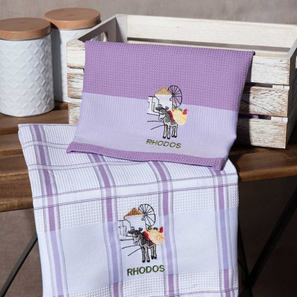 Σετ 2 τεμαχίων ποτηρόπανα (50cm x 70cm) ανεμόμυλος λιλά RHODES SilkFashion