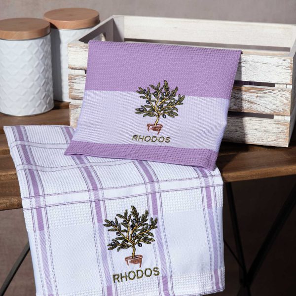 Σετ 2 τεμαχίων ποτηρόπανα (50cm x 70cm) γλάστρα λιλά RHODES SilkFashion