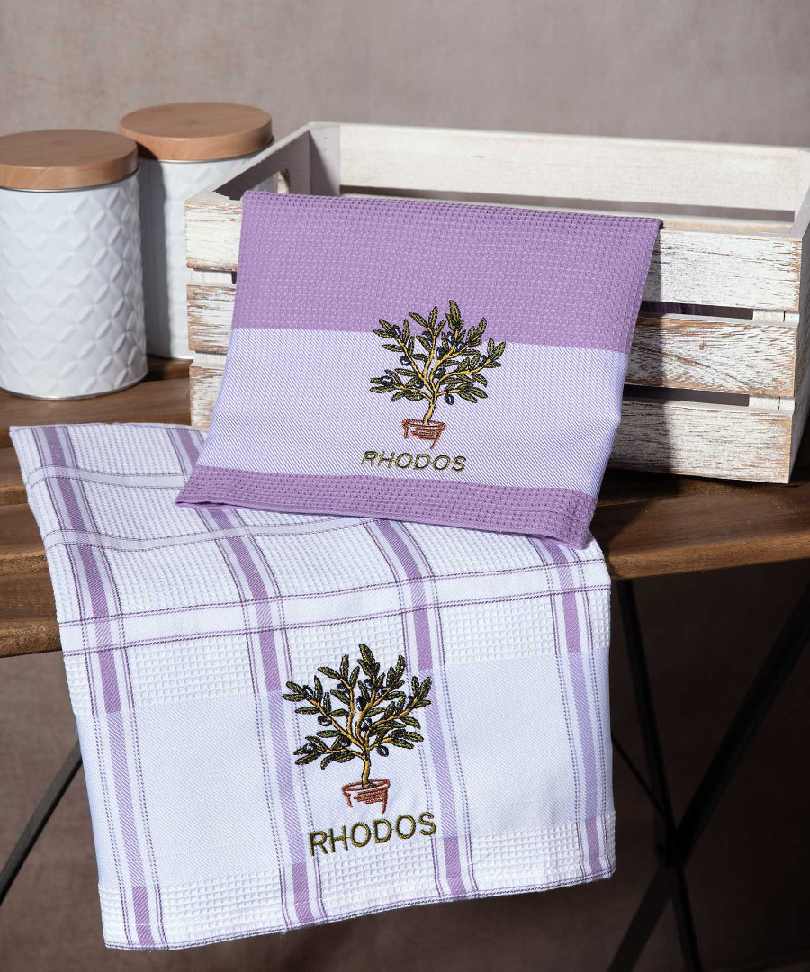 rodos-lila-glastra Σετ 2 τεμαχίων ποτηρόπανα (50cm x 70cm) γλάστρα λιλά RHODES SilkFashion - Image 1