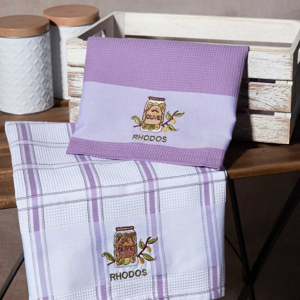 Σετ 2 τεμαχίων ποτηρόπανα (50cm x 70cm) βάζο λιλά RHODES SilkFashion