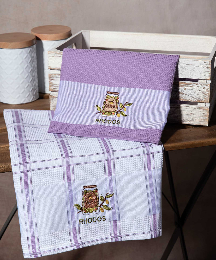 rodos-lila-vazo Σετ 2 τεμαχίων ποτηρόπανα (50cm x 70cm) βάζο λιλά RHODES SilkFashion - Image 1