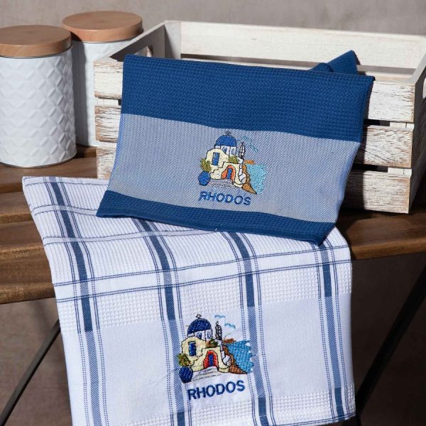 Σετ 2 τεμαχίων ποτηρόπανα (50cm x 70cm) μπλέ εκκλησία RHODES SilkFashion