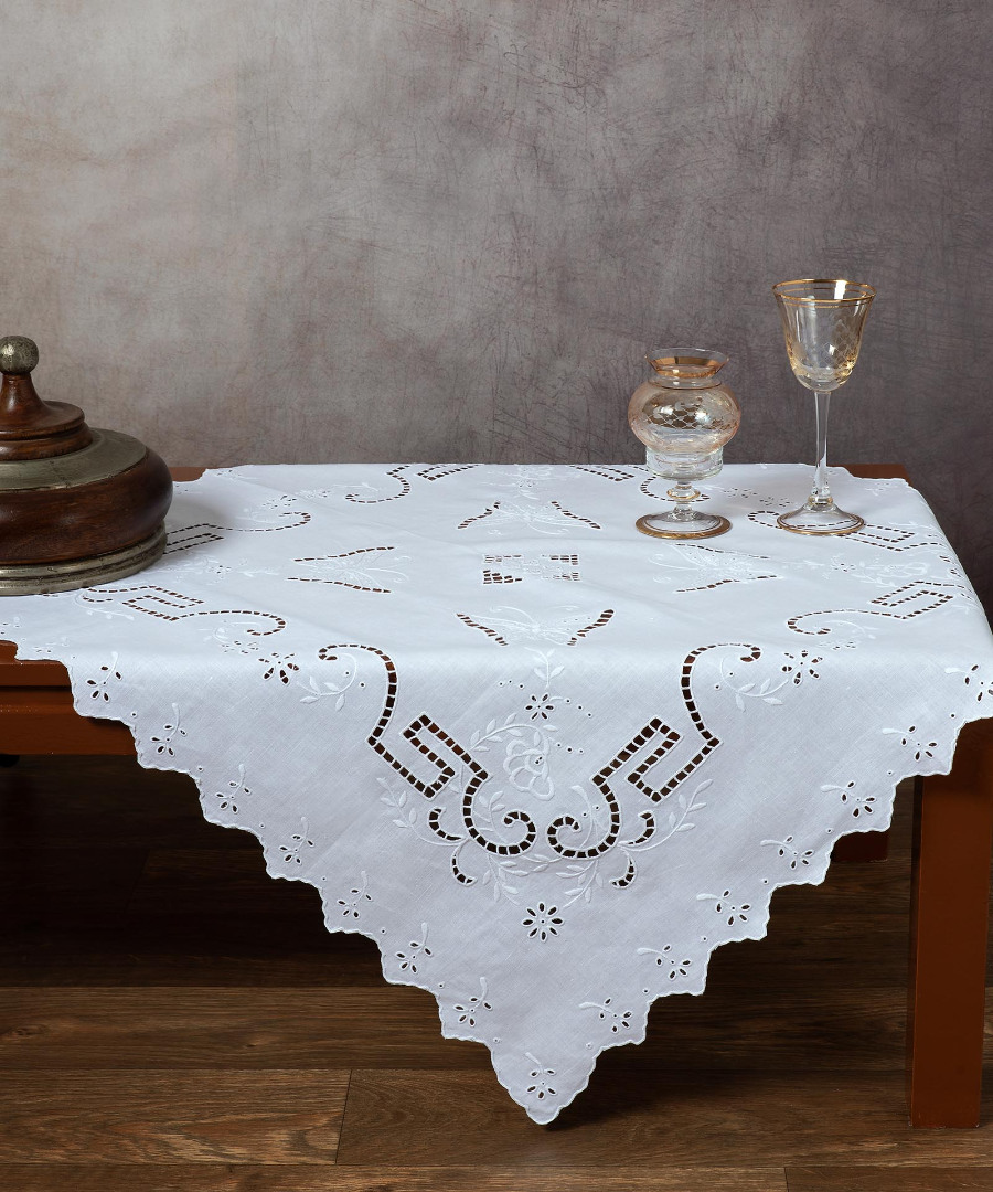 s119 Χειροποίητο κοφτό καρέ s119 (90cm x 90cm) λευκό SilkFashion - Image 1