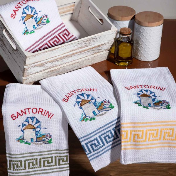 Σετ 12 τεμαχίων ποτηρόπανα (50cm x 70cm) ανεμόμυλος SANTORINI SilkFashion
