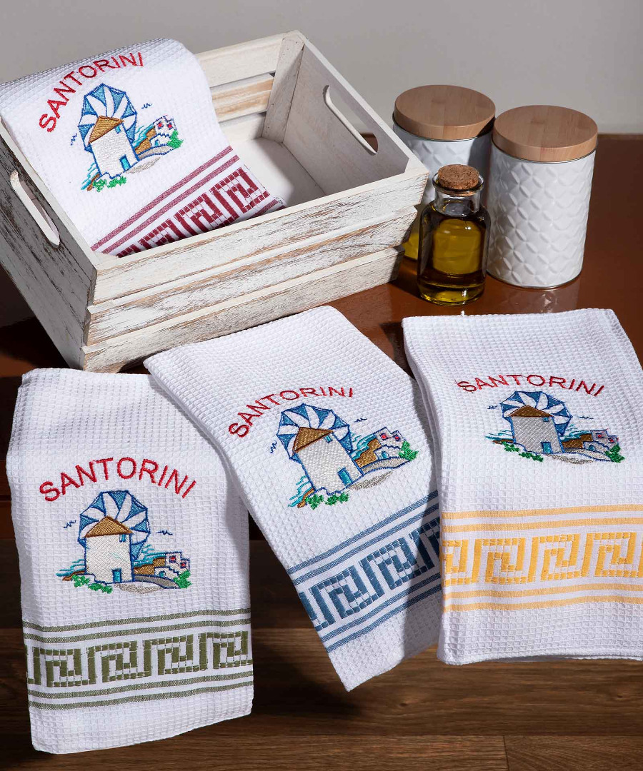 santorini-anemomylos Σετ 12 τεμαχίων ποτηρόπανα (50cm x 70cm) ανεμόμυλος SANTORINI SilkFashion - Image 1