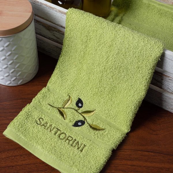 Πετσέτα Προσώπου (50cm x 100cm) Πράσινο με Κλαδί ΣΑΝΤΟΡΙΝΗ SilkFashion