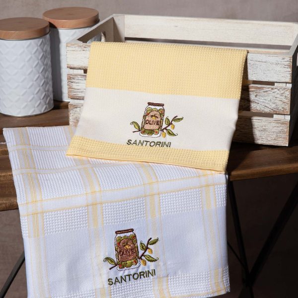 Σετ 2 τεμαχίων ποτηρόπανα (50cm x 70cm) βάζο κίτρινο SANTORINI SilkFashion