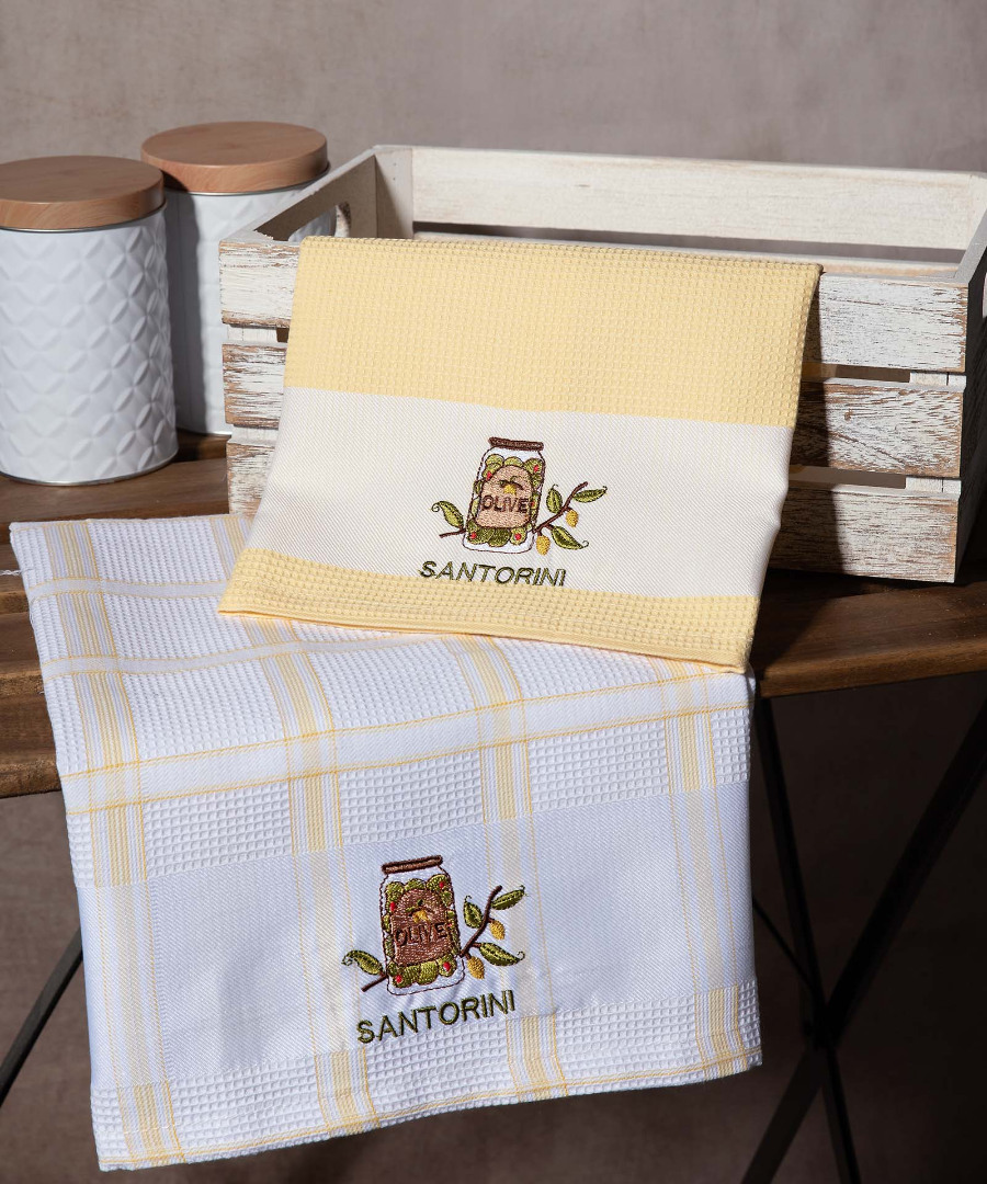 santorini-kitrino-vazo Σετ 2 τεμαχίων ποτηρόπανα (50cm x 70cm) βάζο κίτρινο SANTORINI SilkFashion - Image 1