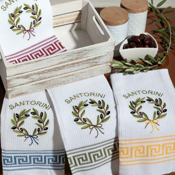 Σετ 12 τεμαχίων ποτηρόπανα (50cm x 70cm) στεφάνι SANTORINI SilkFashion