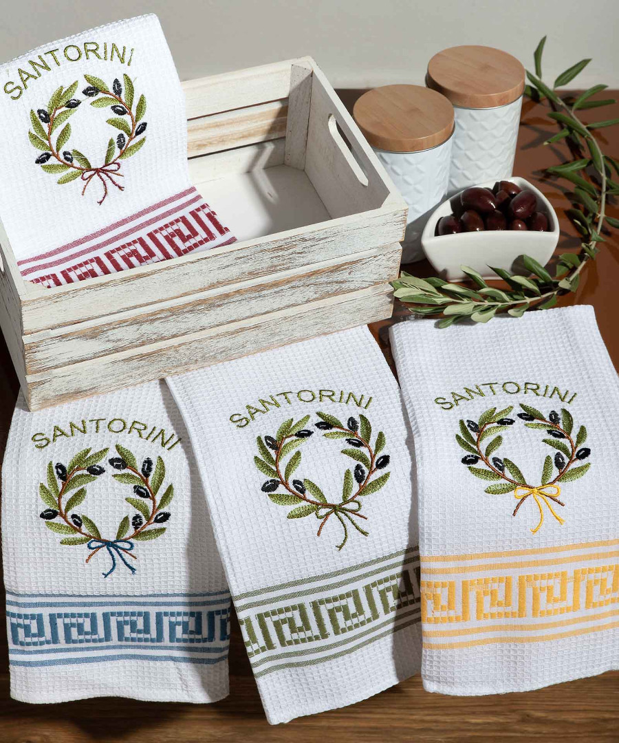 santorini-kladi Σετ 12 τεμαχίων ποτηρόπανα (50cm x 70cm) στεφάνι SANTORINI SilkFashion - Image 1