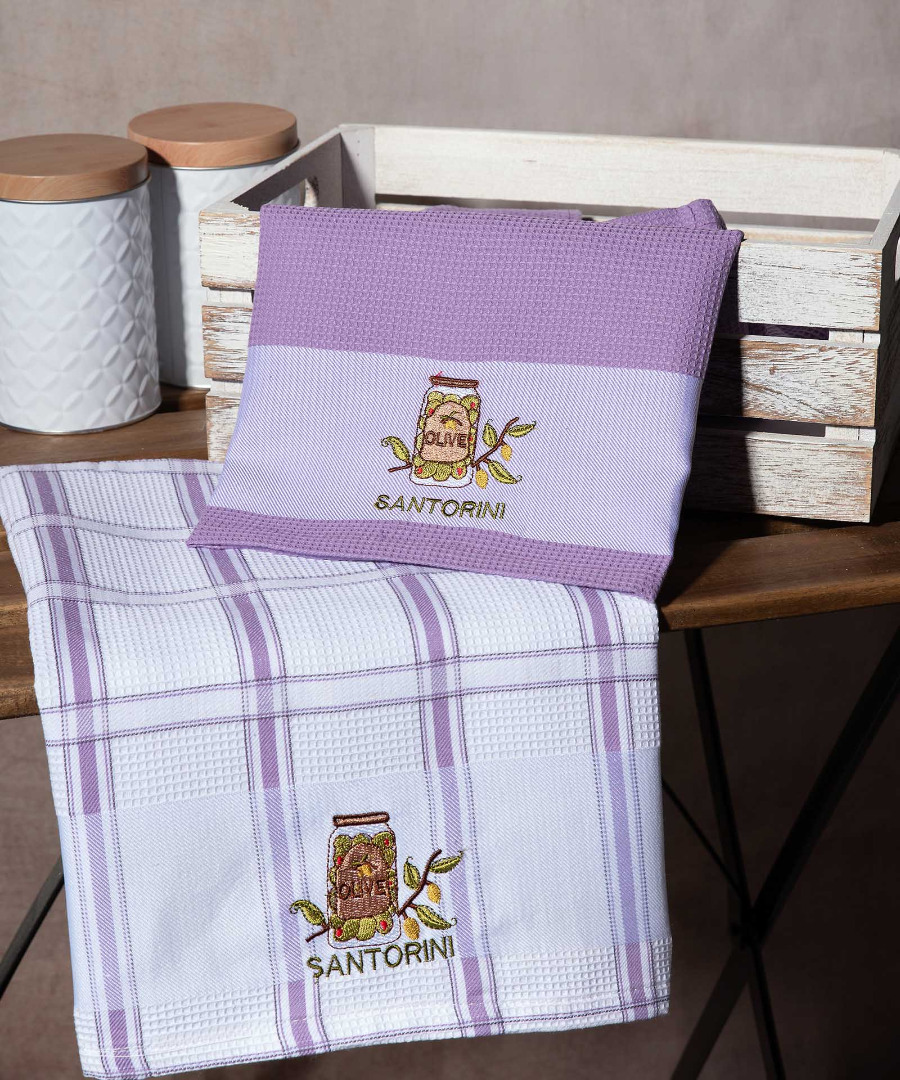 santorini-lila-vazo Σετ 2 τεμαχίων ποτηρόπανα (50cm x 70cm) βάζο λιλά SANTORINI SilkFashion - Image 1