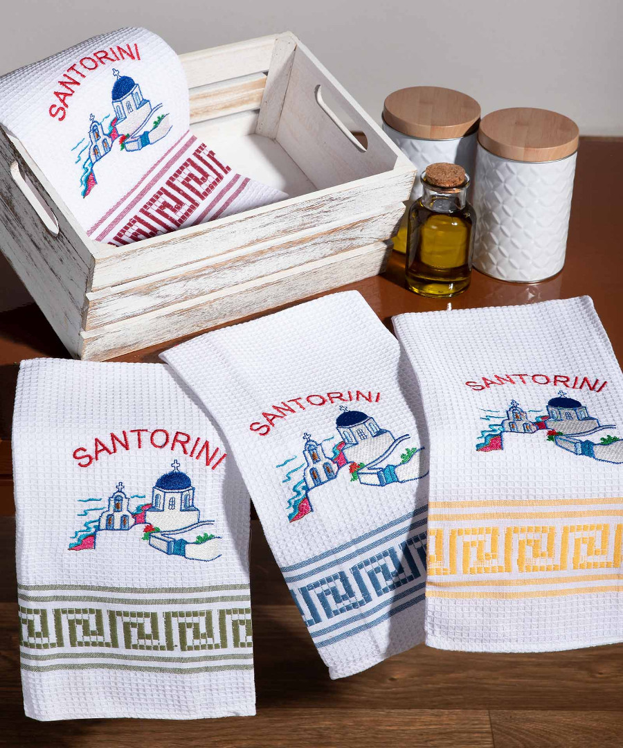santorini-naos Σετ 12 τεμαχίων ποτηρόπανα (50cm x 70cm) εκκλησία SANTORINI SilkFashion - Image 1