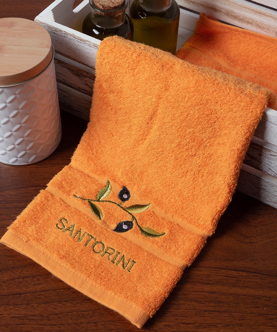 santorini-orange-1 Πετσέτα Προσώπου (50cm x 100cm) Πορτοκαλί με Κλαδί ΣΑΝΤΟΡΙΝΗ SilkFashion - Image 1
