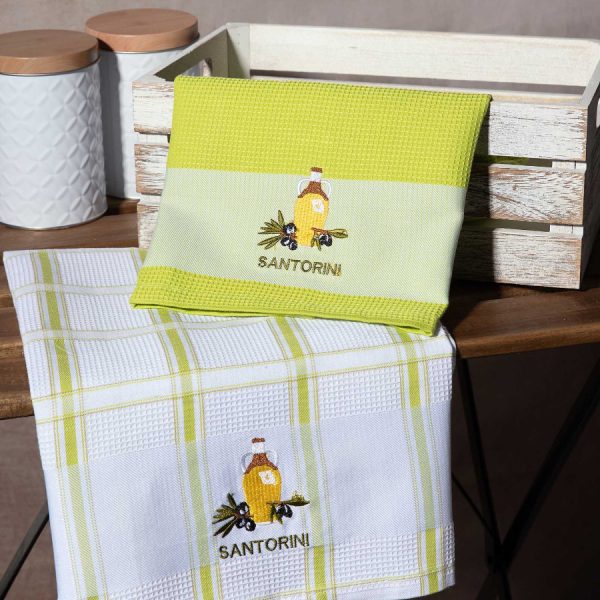 Σετ 2 τεμαχίων ποτηρόπανα (50cm x 70cm) μπουκάλι πράσινο SANTORINI SilkFashion