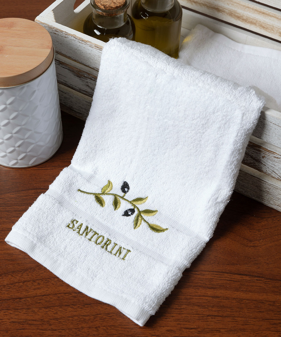 santorini-white Δωδεκάδα πετσέτες χεριών (30cm x 50cm) λευκό με κλαδί ΣΑΝΤΟΡΙΝΗ SilkFashion - Image 1