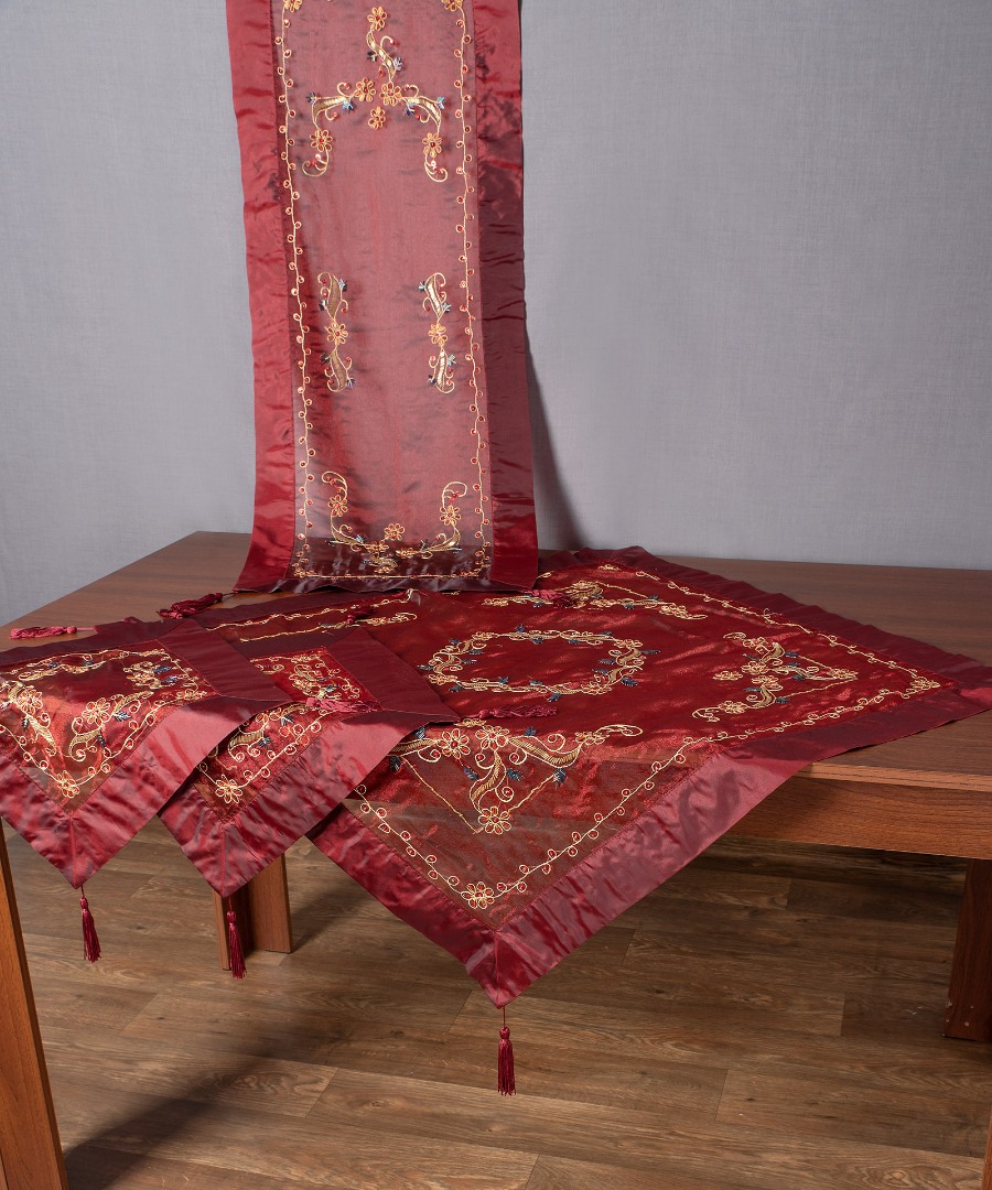 sl0639 Σετ 4 τεμαχίων (85cm x 85cm, 40cm x 110cm, 2x40cm x 40cm) SL-0639 Μπορντώ SilkFashion - Image 1