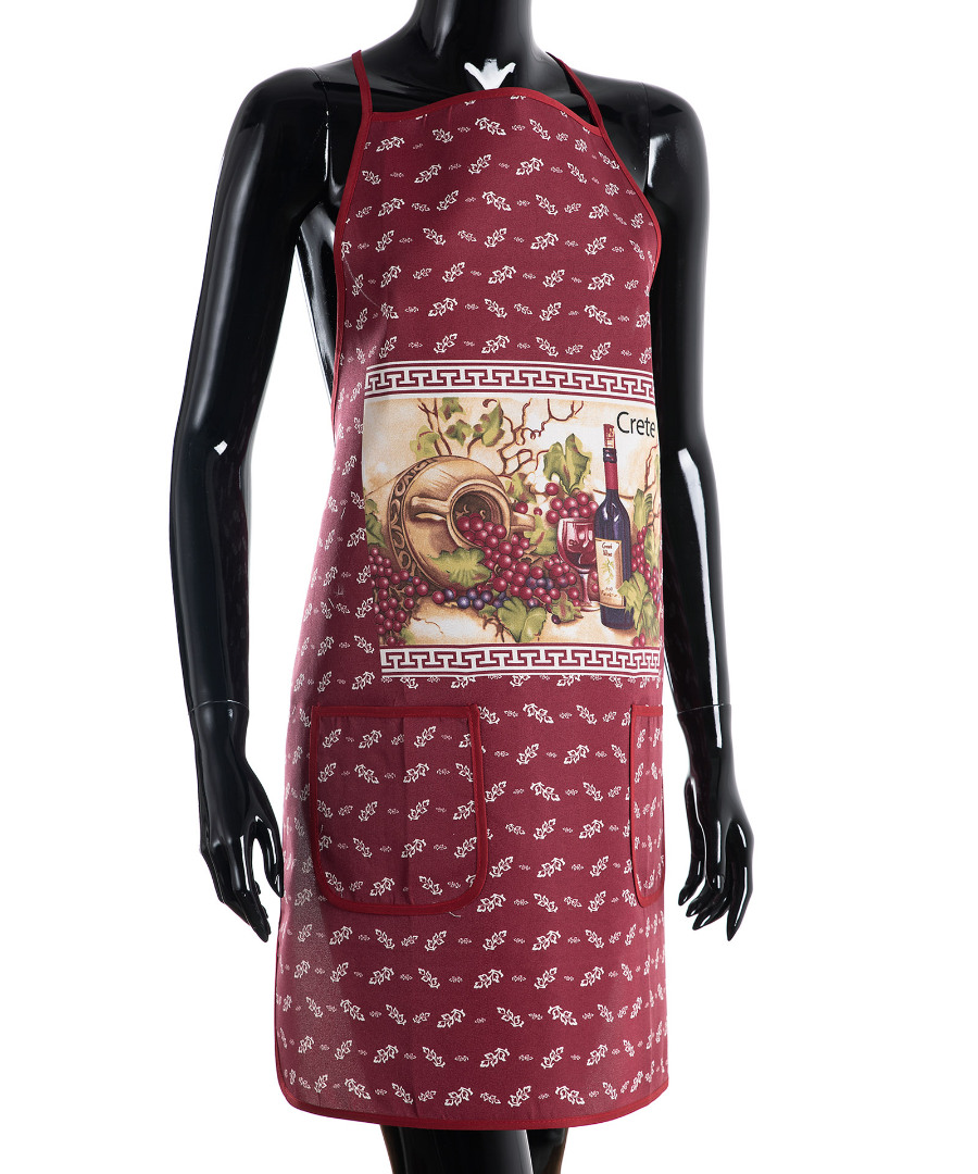 stampakokkinhcrete Ολόσωμη ποδιά στάμπα κόκκινη (64cm x 78cm) CRETE SilkFashion - Image 1