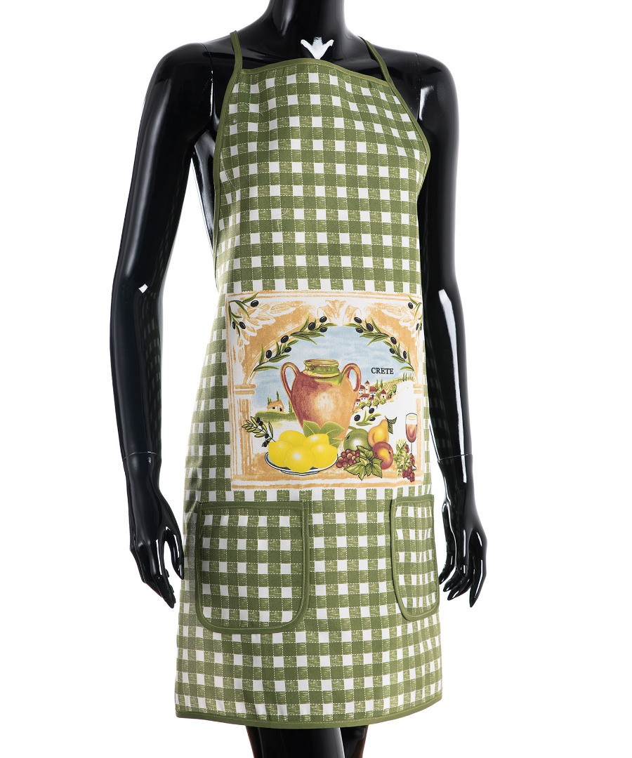 stampaprasinhcrete Ολόσωμη ποδιά στάμπα πράσινη (64cm x 78cm) CRETE SilkFashion - Image 1