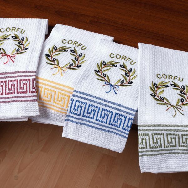 Σετ 12 τεμαχίων ποτηρόπανα (45cm x 65cm) στεφάνι CORFU SilkFashion