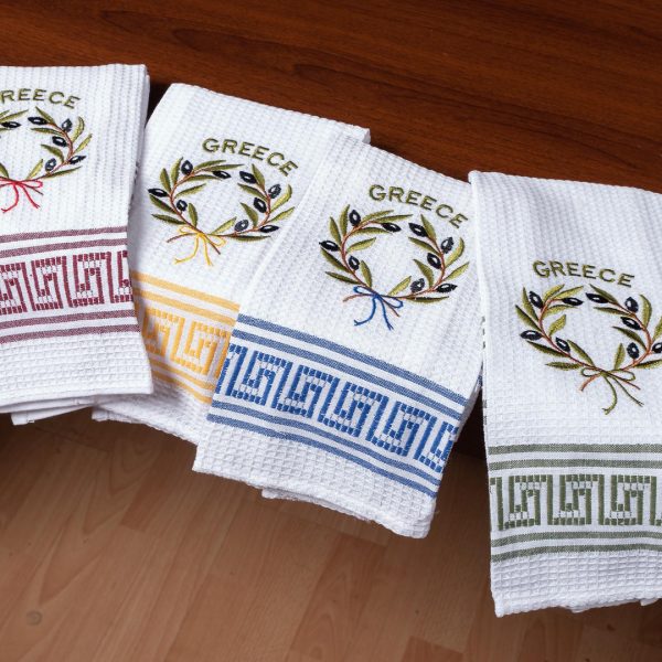 Σετ 12 τεμαχίων ποτηρόπανα (45cm x 65cm) στεφάνι GREECE SilkFashion