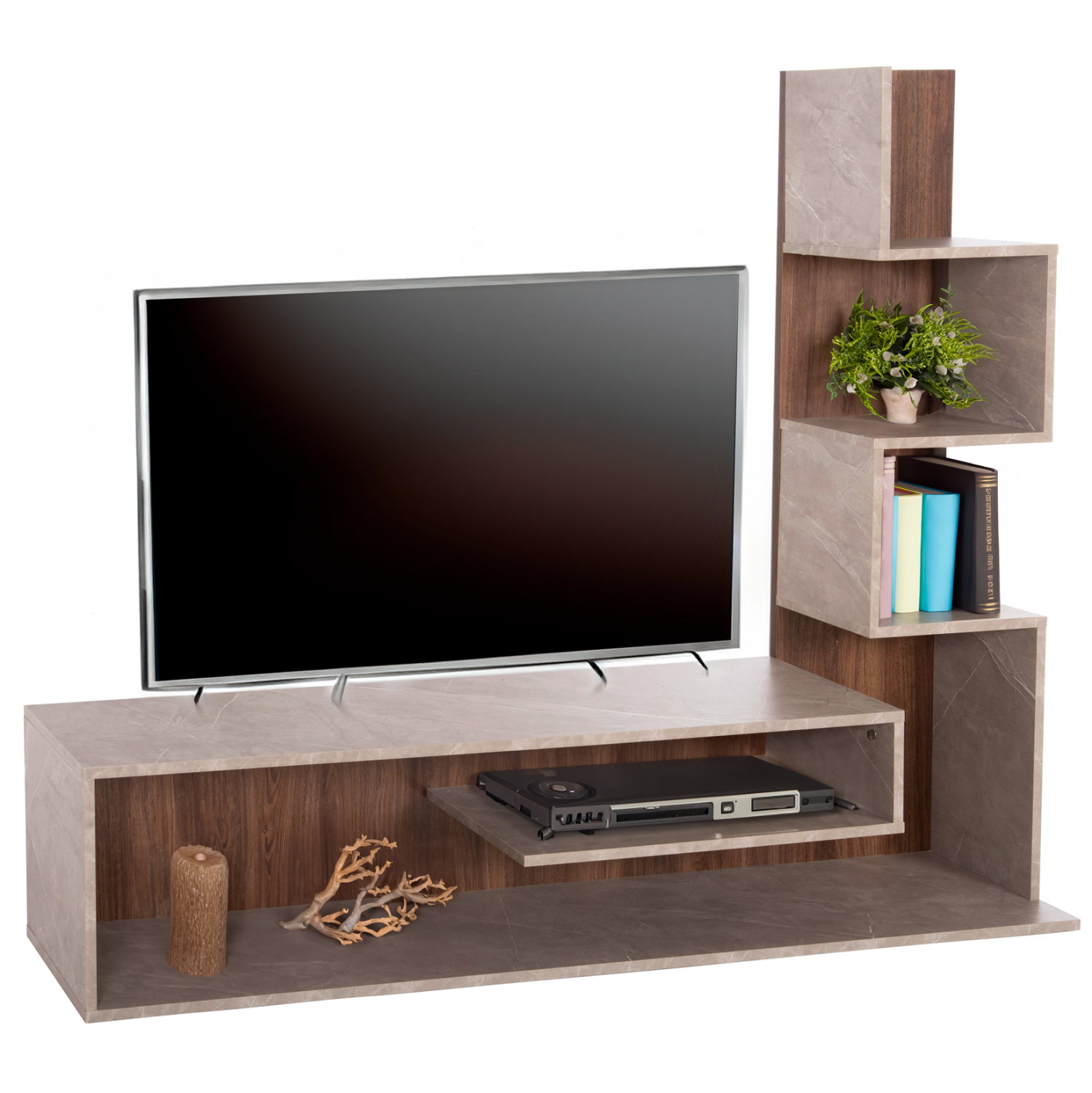 syntheto-tileorasis-fb9890814-melamini-g ΣΥΝΘΕΤΟ ΤΗΛΕΟΡΑΣΗΣ EDELIE HM8908.14 ΜΕΛΑΜΙΝΗ ΓΚΡΙ STONE TEXTURE-ΦΥΣΙΚΟ 150x29,5x120Υεκ. - Image 1