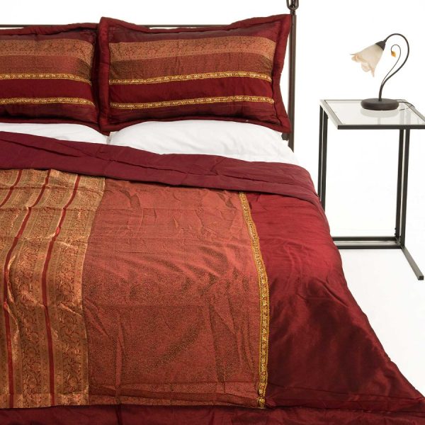 ΚΟΥΒΕΡΛΙ σετ (220cm x 240cm + 2 x 50cm x 70cm) TAJ MAHAL μπορντώ SilkFashion