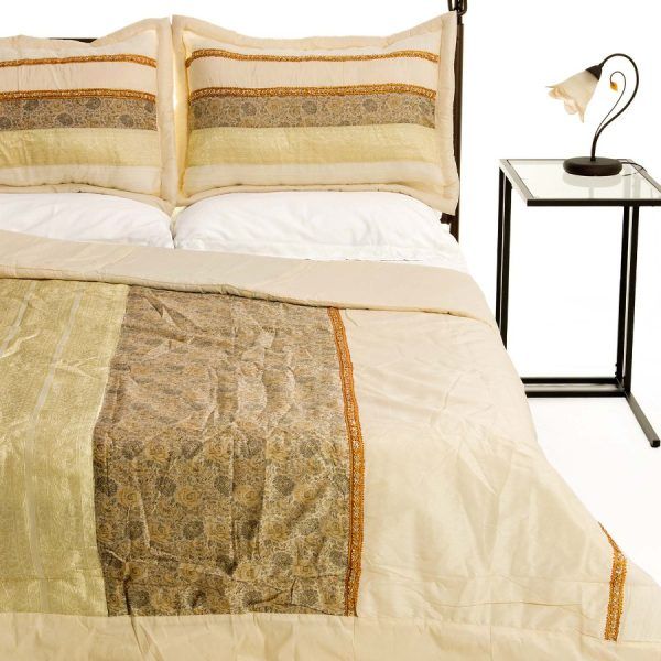 ΚΟΥΒΕΡΛΙ σετ (220cm x 240cm + 2 x 50cm x 70cm) TAJ MAHAL ivory SilkFashion