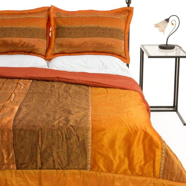 ΚΟΥΒΕΡΛΙ σετ( 220cm x 240cm + 2 x 50cm x 70cm) TAJ MAHAL πορτοκαλί SilkFashion