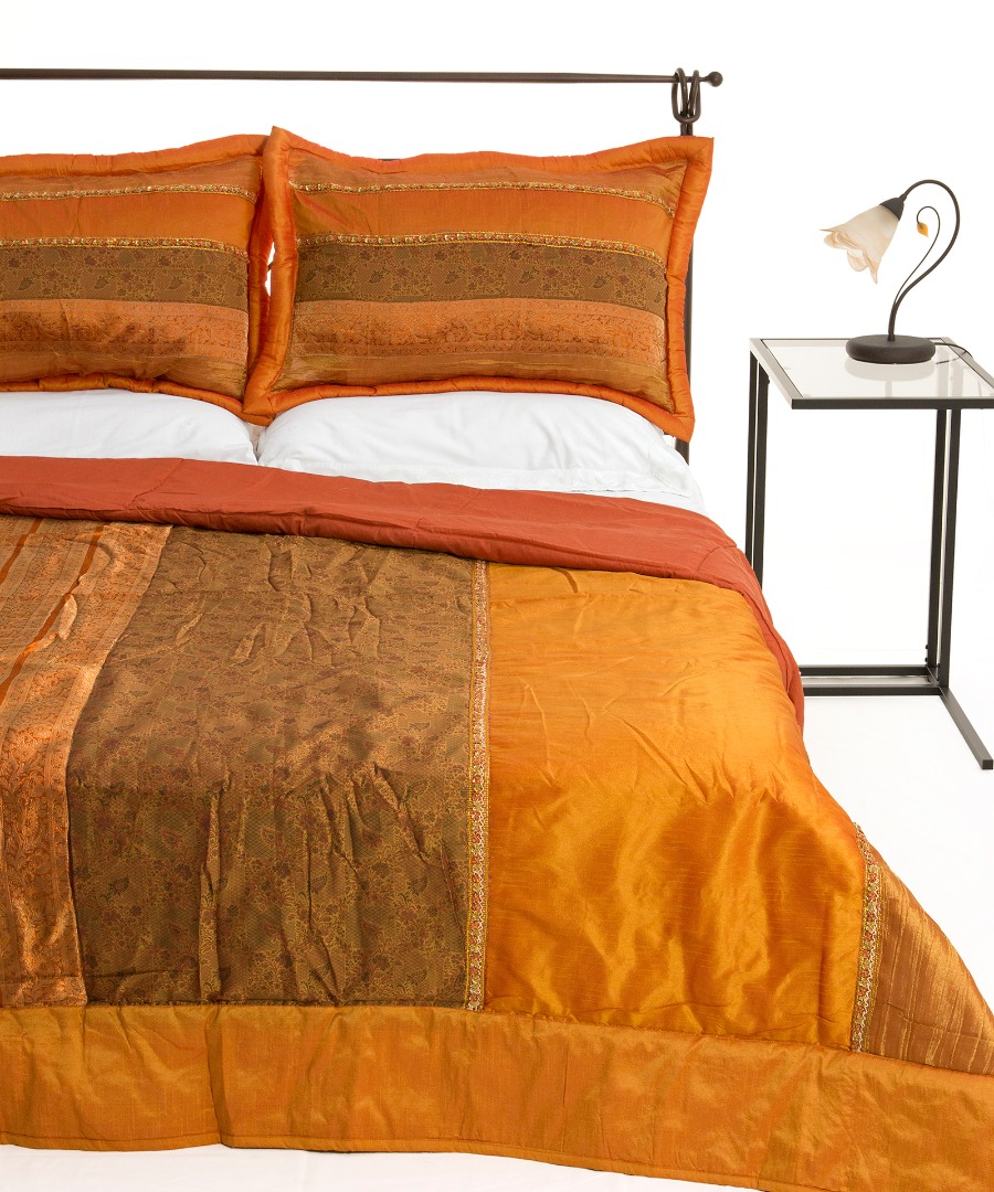 tajmahalportokali ΚΟΥΒΕΡΛΙ σετ( 220cm x 240cm + 2 x 50cm x 70cm) TAJ MAHAL πορτοκαλί SilkFashion - Image 1