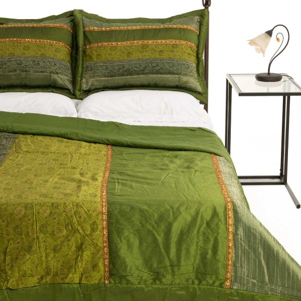 ΚΟΥΒΕΡΛΙ σετ (220cm x 240cm + 2 x 50cm x 70cm) TAJ MAHAL πράσινο SilkFashion