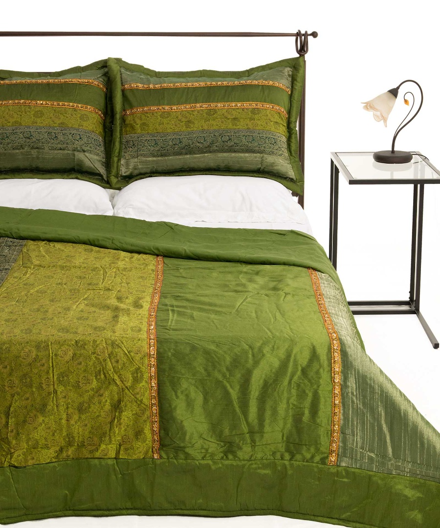 tajmahalprasino ΚΟΥΒΕΡΛΙ σετ (220cm x 240cm + 2 x 50cm x 70cm) TAJ MAHAL πράσινο SilkFashion - Image 1