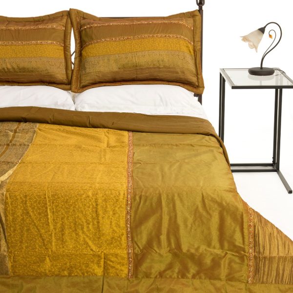 ΚΟΥΒΕΡΛΙ σετ (220cm x 240cm + 2 x 50cm x 70cm) TAJ MAHAL χρυσό SilkFashion