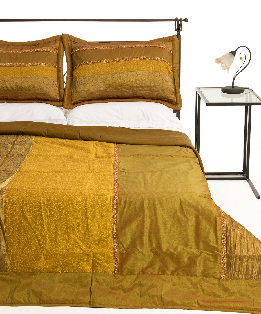 tajmahalxryso ΚΟΥΒΕΡΛΙ σετ (220cm x 240cm + 2 x 50cm x 70cm) TAJ MAHAL χρυσό SilkFashion - Image 1