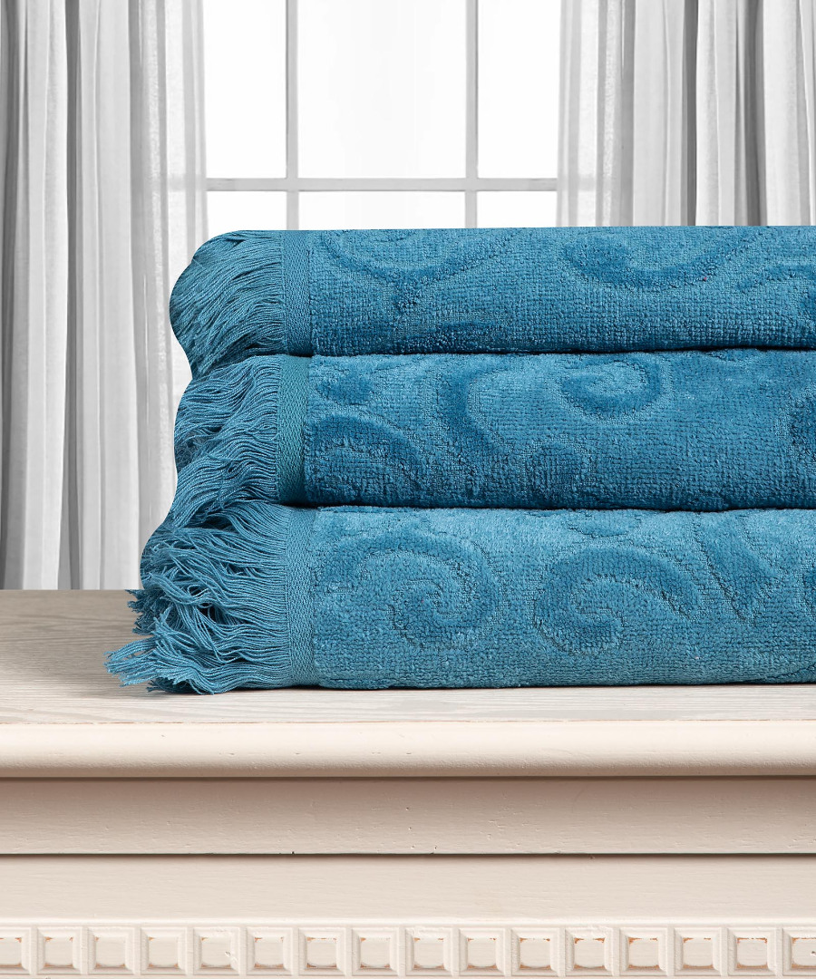 teal Βαμβακερή ζακάρ πετσέτα ALICIA 520gsm (40cm x 60cm) teal SilkFashion - Image 1