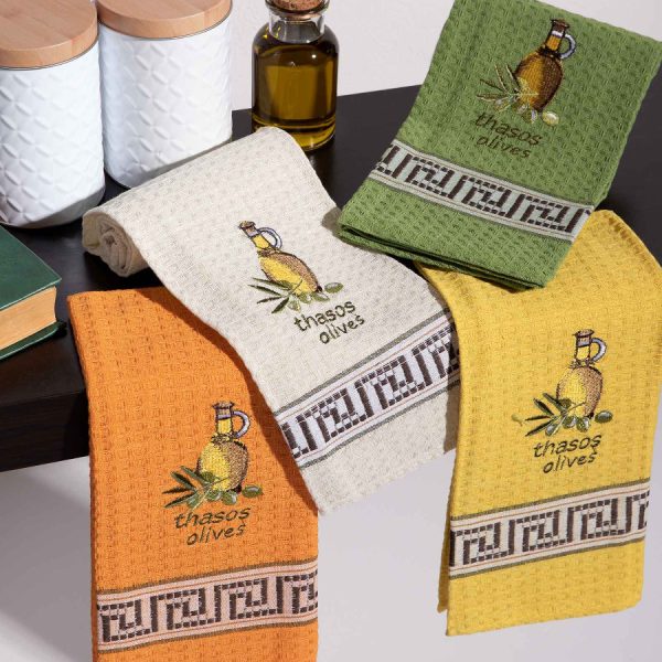 Σετ 12 τεμαχίων ποτηρόπανα (45cm x 65cm) μπουκάλι λάδι THASOS SilkFashion
