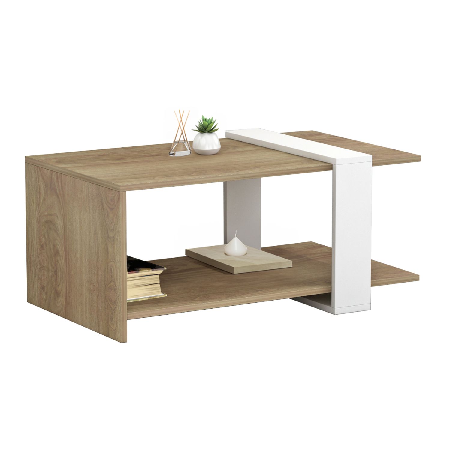 trapezi-salonioy-fb9895011-melamini-se-f ΤΡΑΠΕΖΙ ΣΑΛΟΝΙΟΥ WILMA HM8950.11 ΜΕΛΑΜΙΝΗ ΣΕ ΦΥΣΙΚΟ-ΛΕΥΚΟ 80Χ50Χ35Υ εκ. - Image 1