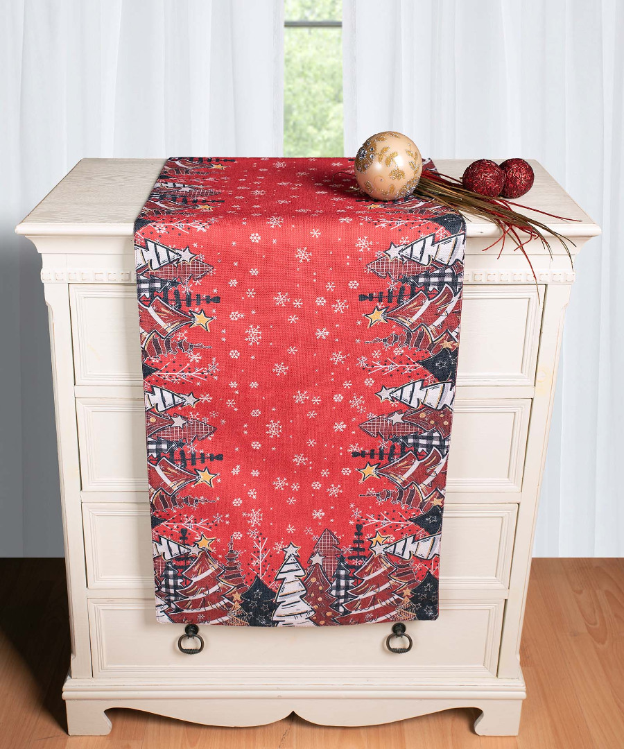 traversa2025-2 Χριστουγεννιάτικη Τραβέρσα με στάμπα (45cm x 170cm) ks2025-2 SilkFashion - Image 1
