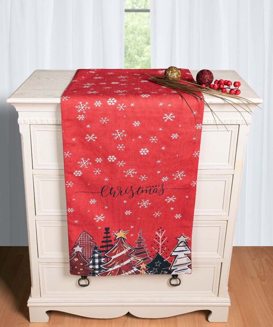 traversaks2025-9 Χριστουγεννιάτικη Τραβέρσα με στάμπα (45cm x 170cm) ks2025-9 SilkFashion - Image 1