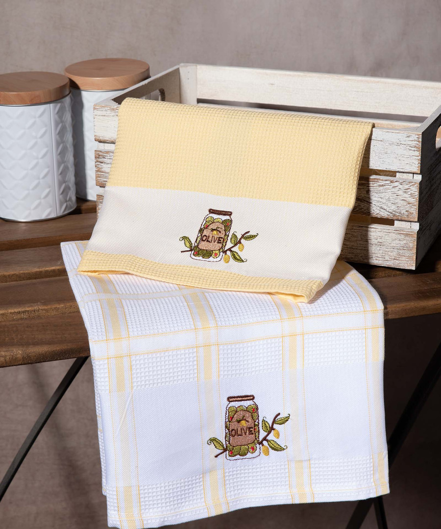 vazo-kitrino Σετ 2 τεμαχίων ποτηρόπανα (50cm x 70cm) βάζο κίτρινο SilkFashion - Image 1