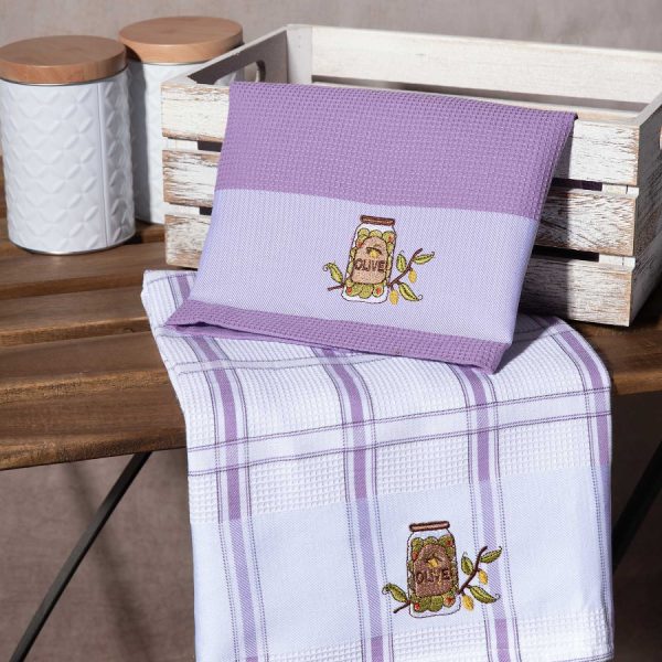 Σετ 2 τεμαχίων ποτηρόπανα (50cm x 70cm) βάζο λιλά SilkFashion