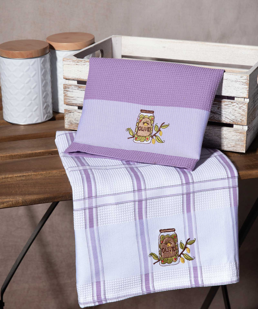 vazo-lila Σετ 2 τεμαχίων ποτηρόπανα (50cm x 70cm) βάζο λιλά SilkFashion - Image 1