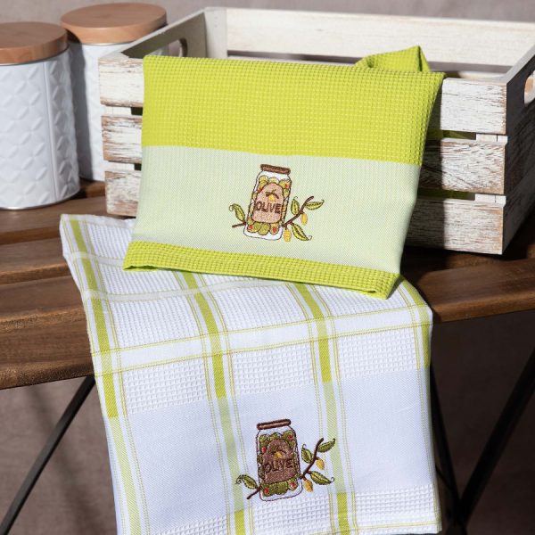 Σετ 2 τεμαχίων ποτηρόπανα (50cm x 70cm) βάζο πράσινο SilkFashion